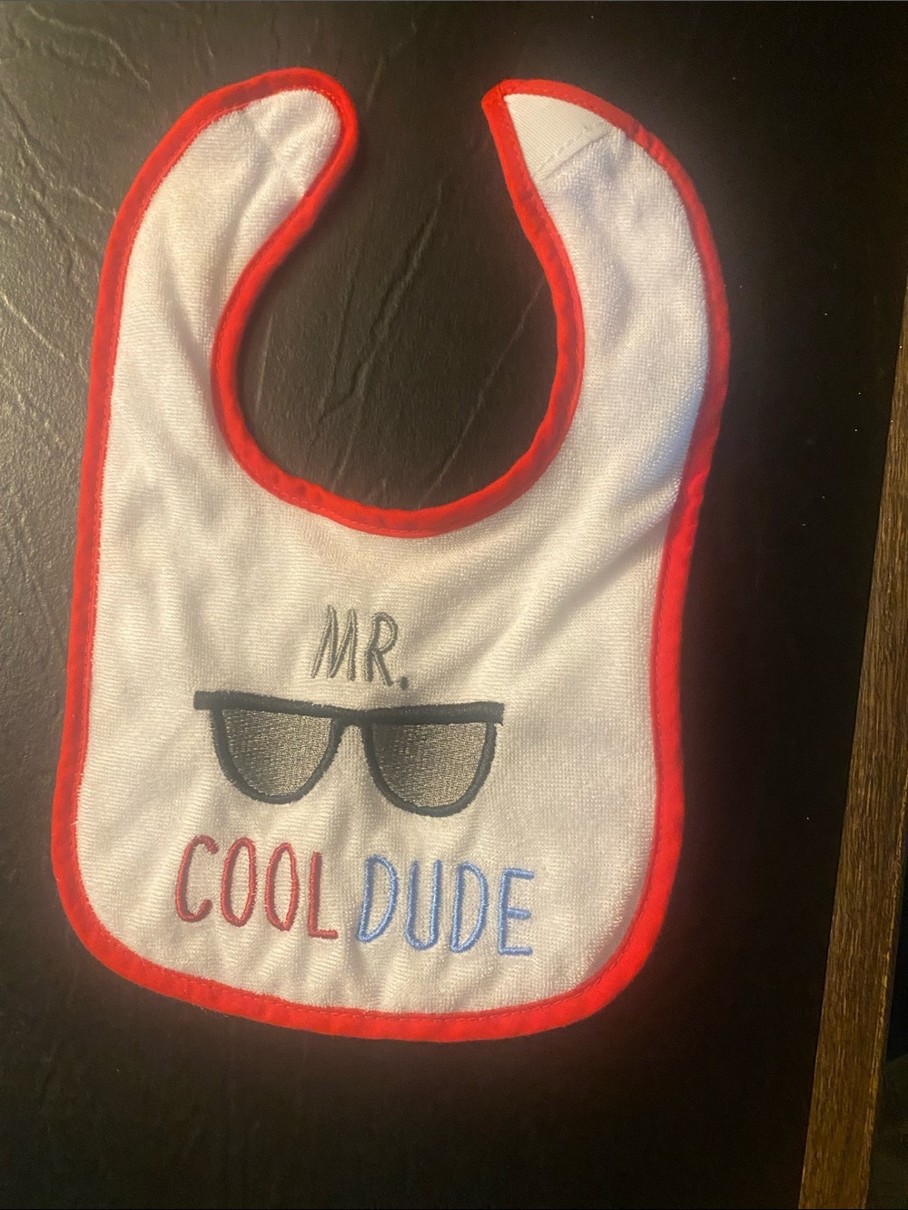 Mr. Cool Dude Red-Trim Baby Bib